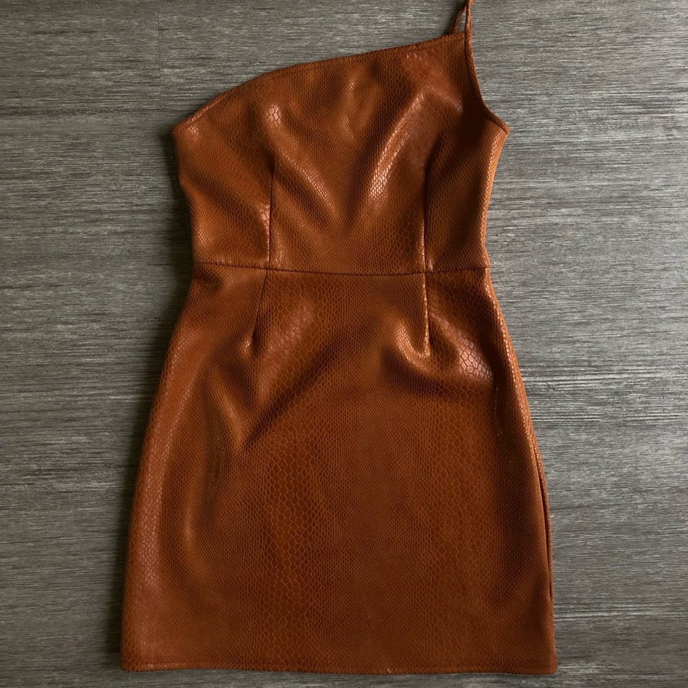 Orange Snakeskin One-Shoulder Mini Dress
